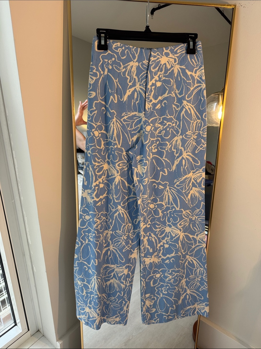 Zara Blue and Cream Floral Wide-Leg Chinos